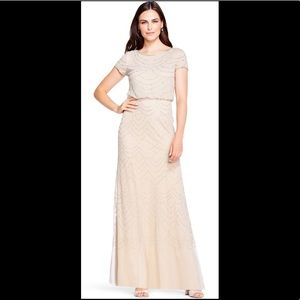 Adrianna Papell Short Sleeve Beaded Blouson Gown